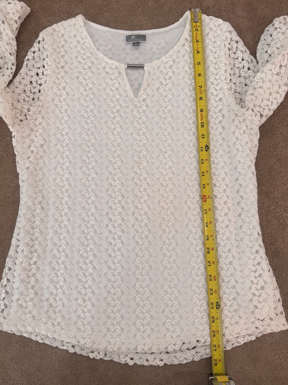 JM Collection White Crochet Lace Blouse Keyhole Neck 3/4 Sleeve Large - Picture 6 of 9